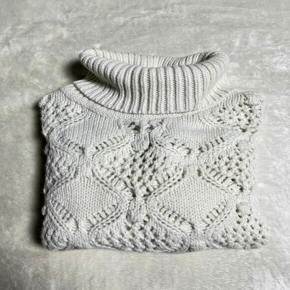 Sundance Oversized Turtleneck Women's M Ivory Sweater Open Weave Fisherman Cable - Picture 8 of 8